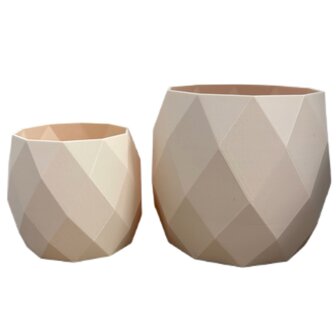Planten potjes, Diverse afmetingen, Model Rond Geometrisch, Zacht Roze/Cr&egrave;me 