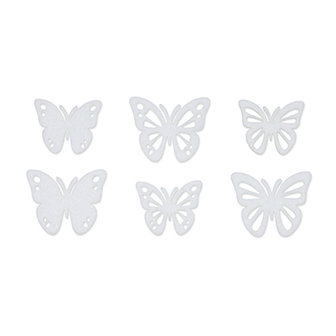 Vilt vlinders wit 6 stuks per setje