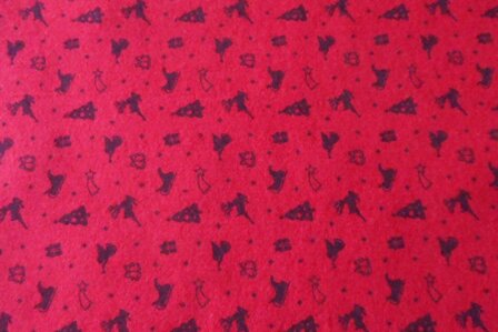 Kerst vilt print rendier slee rood 30x40cm - Viltdeco 2