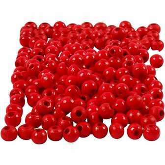 Houten kraaltjes rood 5 mm doorsnee circa 150 stuks per zakje