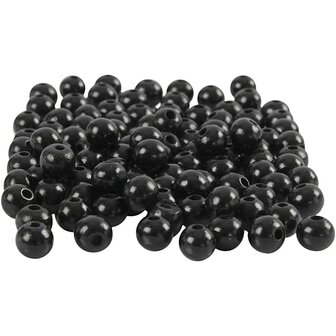 Houten kraaltjes zwart 8 mm doorsnee circa 80 stuks per zakje