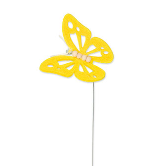 Vilt vlinder geel op steker per stuk