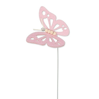 Vilt vlinder licht roze op steker per stuk