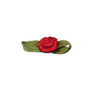 Satijnen roosje met blad rood 10 mm