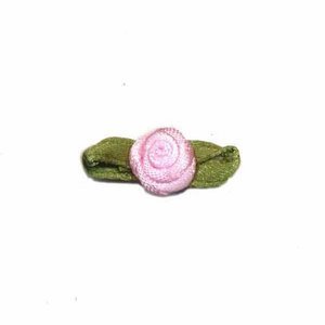 Satijnen roosje met blad licht roze 10 mm 10 stuks per zakje