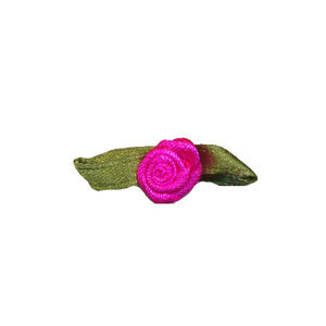 Satijnen roosje knal roze met blad 10 mm 10 stuks per zakje