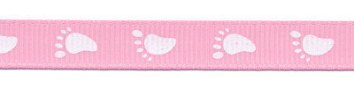 Baby voetjes lint roze met witte voetjes 10 mm breed per meter