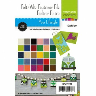 Vilt Lapjes Multipack &bull; 10x15cm &bull; 1mm dik &bull; 30 vellen