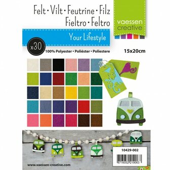 Vilt Lapjes Multipack &bull; 15x20cm &bull; 1mm dik &bull; 30 vellen