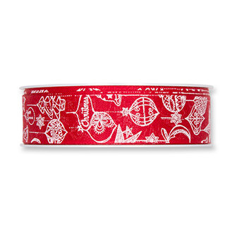 Kerst lint rood met print 25 mm breed 1 meter per zakje