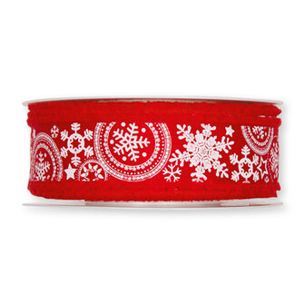 Kerst Lint ijs sterren rood 30 mm breed 1 meter per zakje