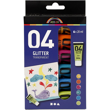 Glitter verf transparant 6 flacons 20 ml set