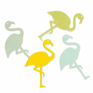Vilt flamingo`s groen geel tinten 4 stuks per zakje