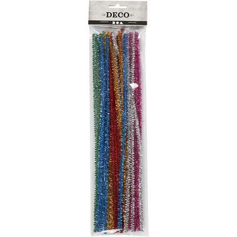 Chenille draad (pijpenragers) assorti glitter