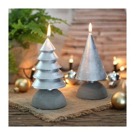 Kerstboom kaarsen set van 2, Zilver Metallic 