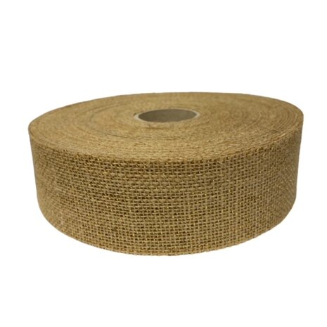 Jute band, naturel met goud lurex draad 5 cm x 25 meter op rol