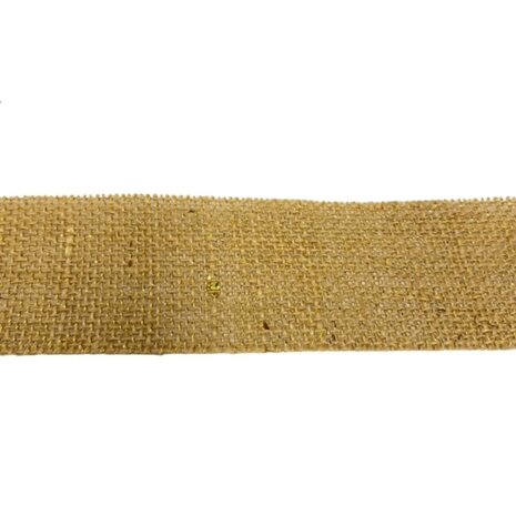 Jute band, naturel met goud lurex draad 5 cm x 25 meter op rol