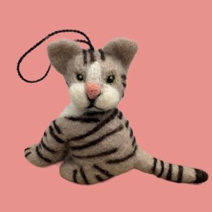 Handgemaakte wol vilt hanger, Kat, Beige/Bruin