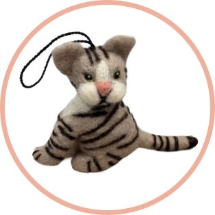 Handgemaakte wol vilt hanger, Kat, Beige/Bruin