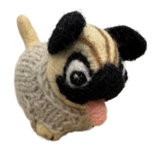 Handgemaakte wol vilt hanger, Mopshond/Pug 