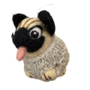 Handgemaakte wol vilt hanger, Mopshond/Pug 