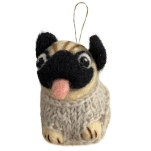 Handgemaakte wol vilt hanger, Mopshond/Pug 