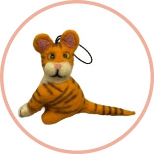 Handgemaakte wol vilt hanger, Kat, Oranje