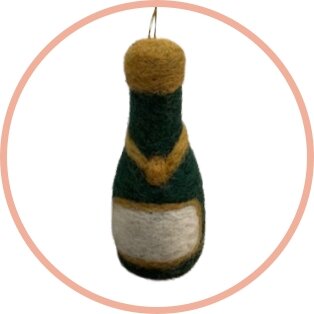 Handgemaakte wol vilt hanger, Champagne fles