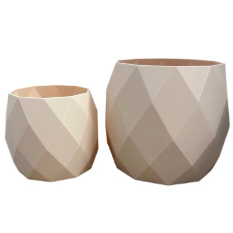 Planten potjes, Diverse afmetingen, Model Rond Geometrisch, Zacht Roze/Cr&egrave;me 