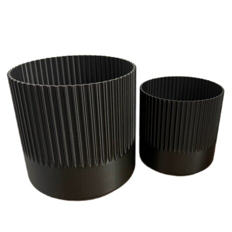 Planten potjes, Diverse afmetingen, Model Recht Ribbel, Zwart
