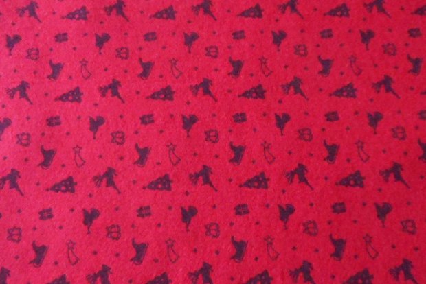 Kerst vilt print rendier slee rood 30x40cm - Viltdeco 2