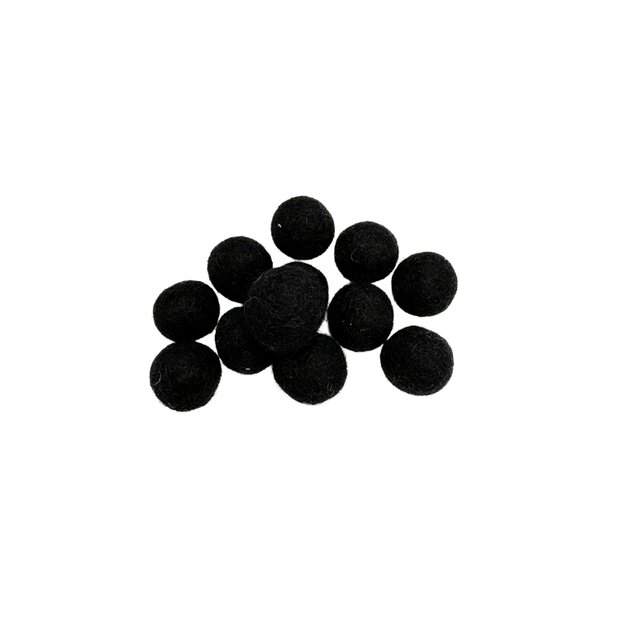 Vilt balletjes 15 mm, Zwart , 12st. 
