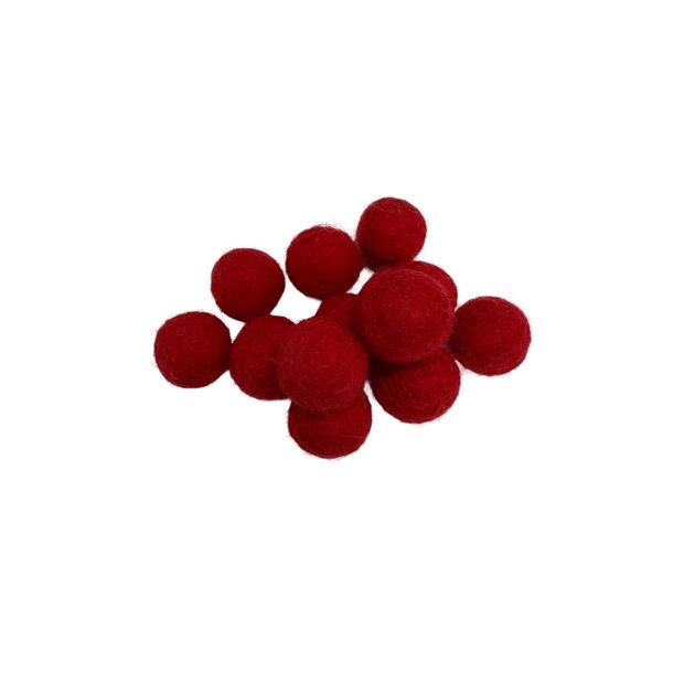 Vilt balletjes 15 mm, Helder Rood , 12st. 
