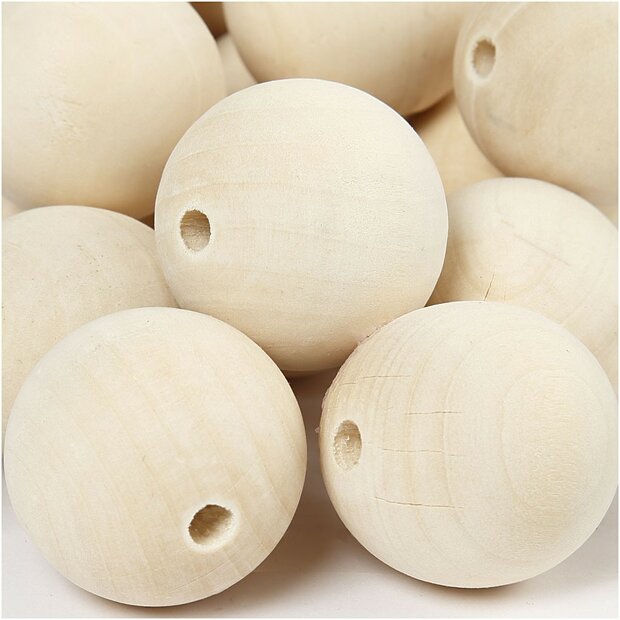 Houten kralen, 35 mm doorsnede, 5 stuks per zakje