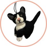 Handgemaakte wol vilt hanger, Kat, Zwart/Wit