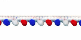 Pom pom band rood wit blauw per meter Pom pom band rood wit blauw per meter